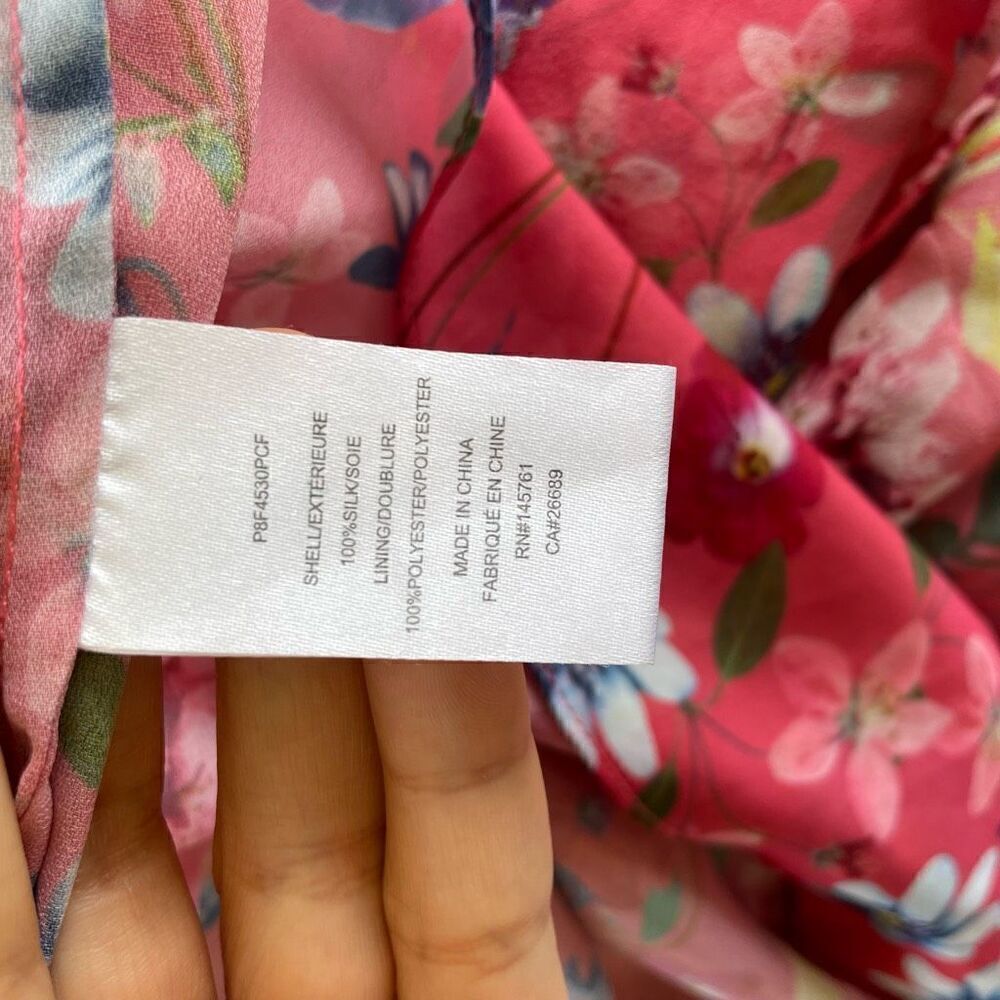 Parker Serenity 100% Silk Cocktail Party Mini Dress Floral Coral Size Small S - Picture 9 of 10